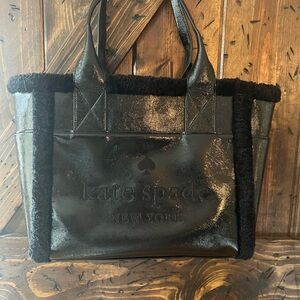 Kate Spade Black Shearling Trim Tote